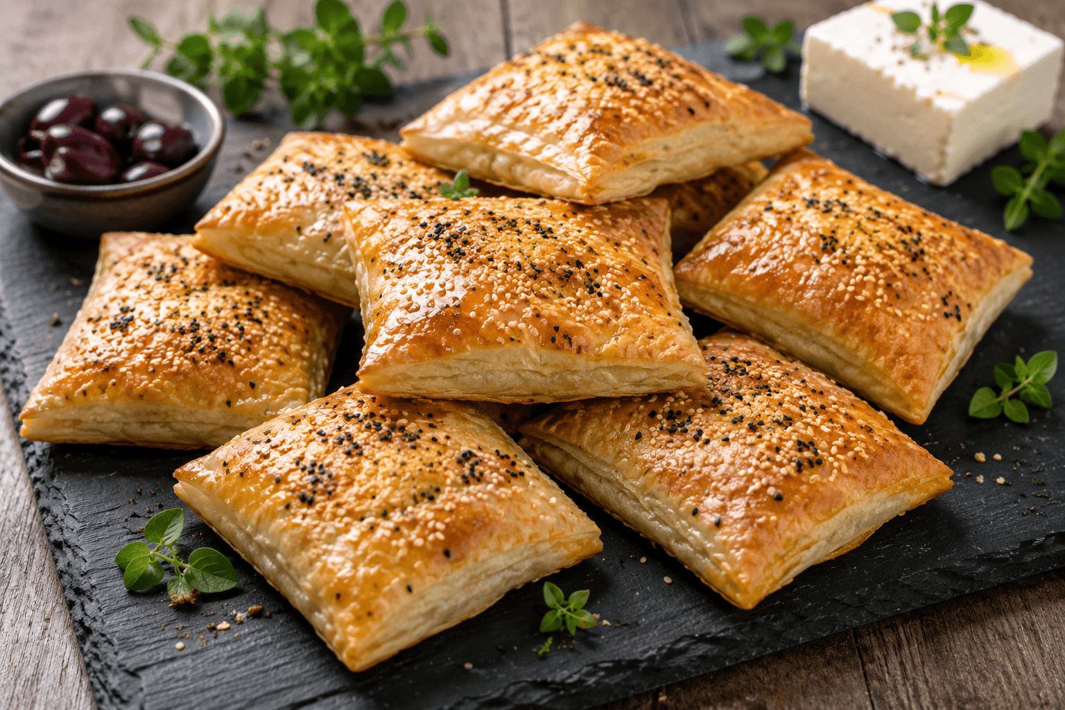 Griechische Blätterteigtaschen mit Frischkäse und Spinat