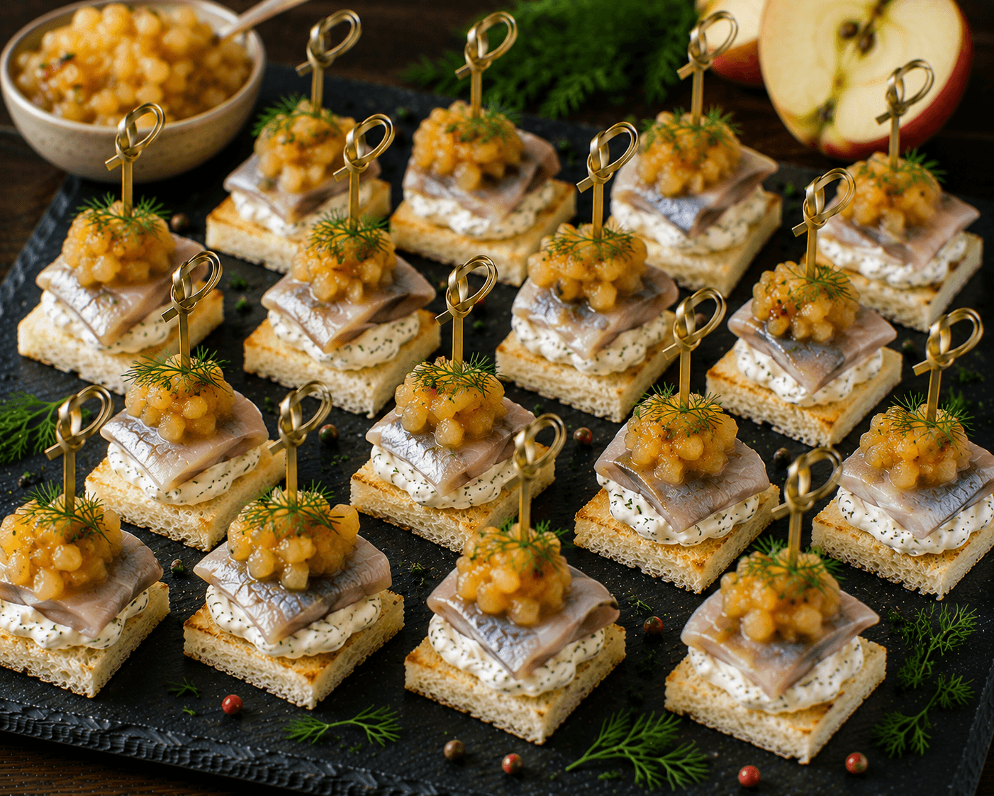 Matjes-Canapée mit Apfel-Chutney