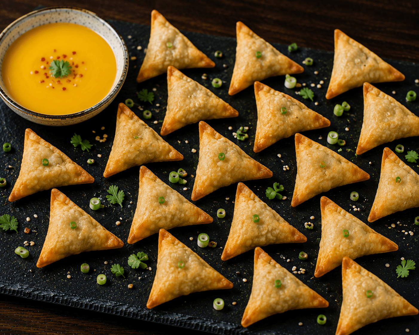 Hackfleisch-Garnelen-Wantans mit Mango-Dip